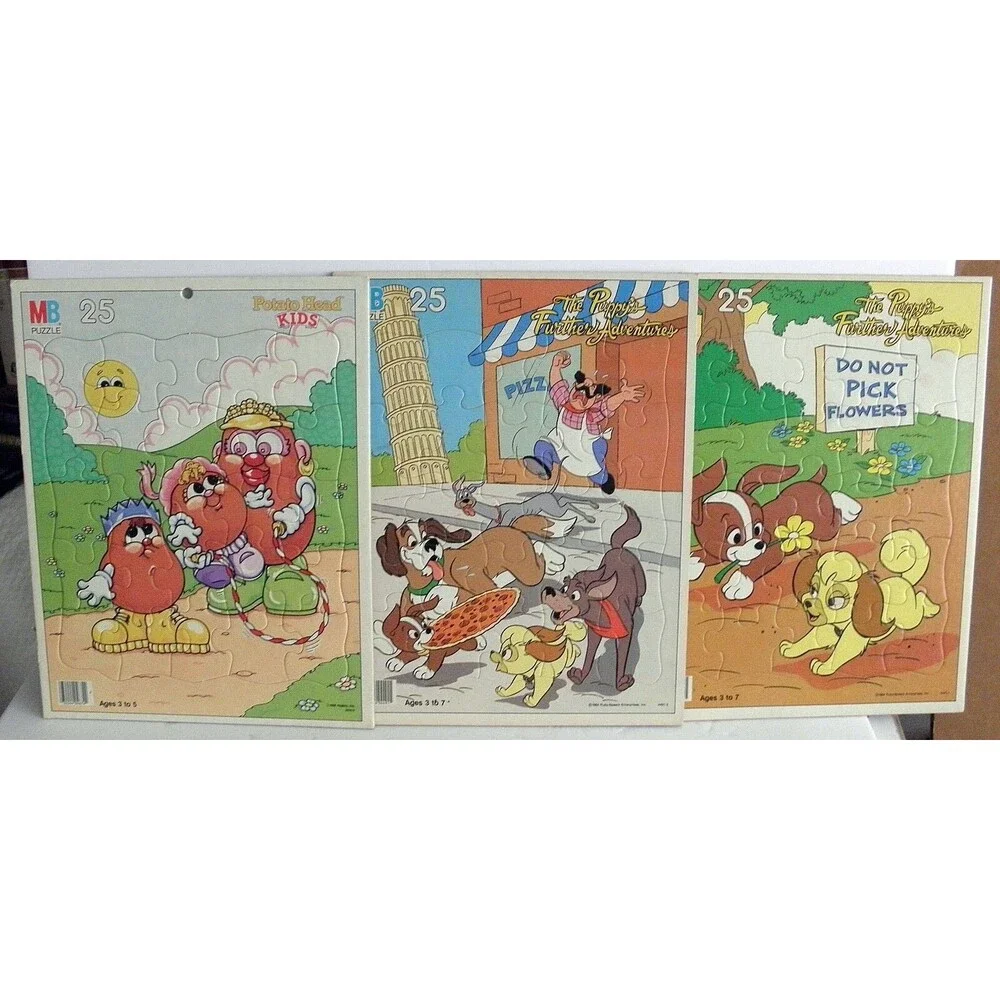VTG Cardboard Frame Tray Puzzle Lot 7 Muppet Babies Barbie Cabbage Patch 1980s